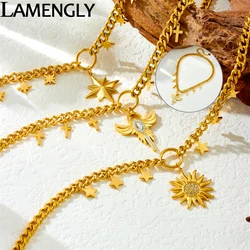 LAMENGLY 316L Stainless Steel Classic Simple Star Cross Angel Sunflower Pendant Necklace Women Trend Non-Fading Clavicle Chain