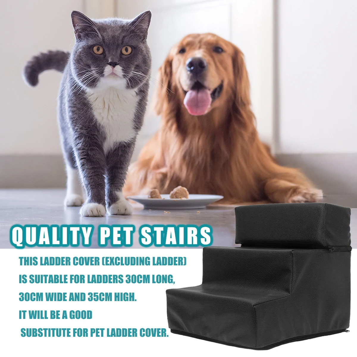 3 Step Dog Ramp Stairs Cover Detachable Zippered Cover Anti-Slip Puppy Kitten Pet Ramp Stair Cases for Beds and Couches