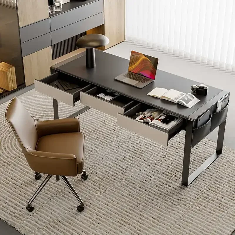 Solid Wood Desk Home Saddle Leather Desk Designer Simple Modern Light Luxury Computer Desk