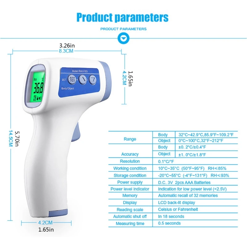 

Non-Contact Body Forehead Thermometer Muti-fuction with LCD Display Digital Temperature Measuring Tool for Toddlers