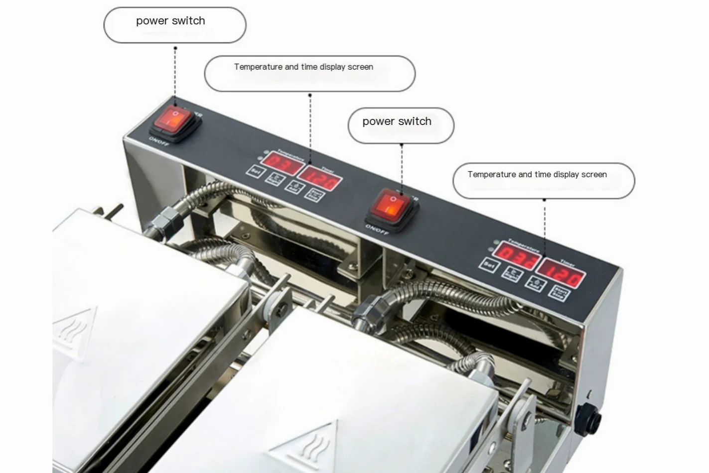 Venda quente global forno de sanduíche de imprensa quente, máquina de hambúrguer de torradas estouradas fabricante de sanduíche de cabeça dupla para uso doméstico ou comercial