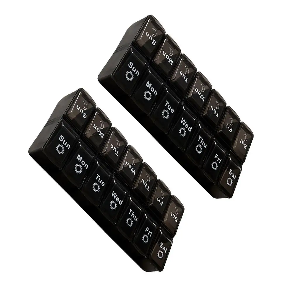 

2 Pcs Pill Boxes 14 Medicine 14-cell Compact Cases Large Capacity Storage Black Creative Gum Travel