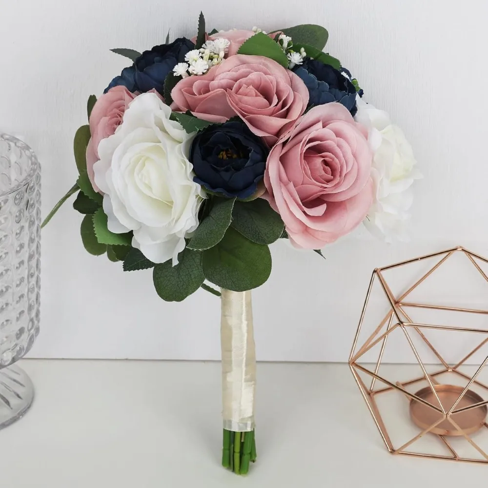 مجموعة باقات زهور وصيفة العروس الاصطناعية مقاس 11 بوصة مكونة من 4 قطع لحفلات الزفاف، باقات ملونة مغبرة مثالية للاحتفال وحفلات الزفاف #4