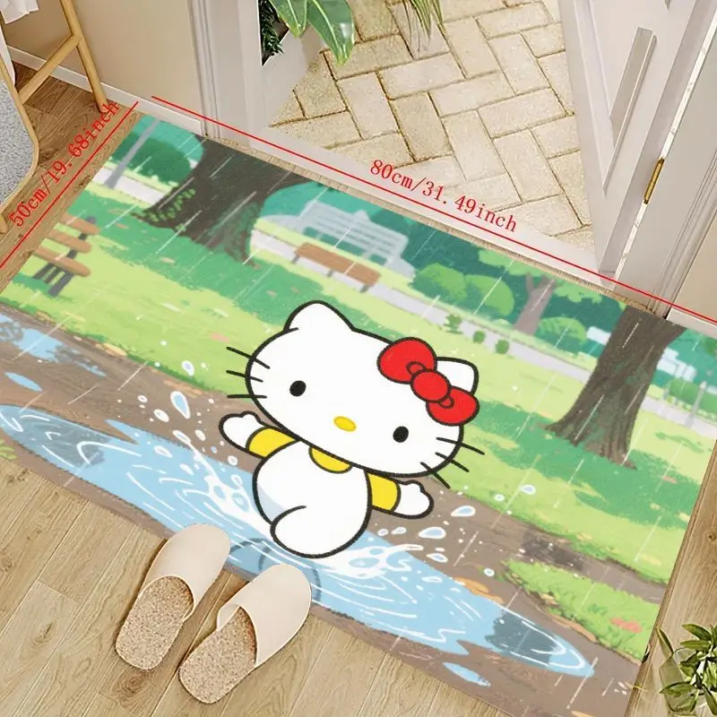 

1 шт., коврик для двери Hello Kitty с героями мультфильмов Kawaii, аниме Puddle, 50x80 см (19,68x31,49 дюйма), нескользящий впитывающий напольный коврик,