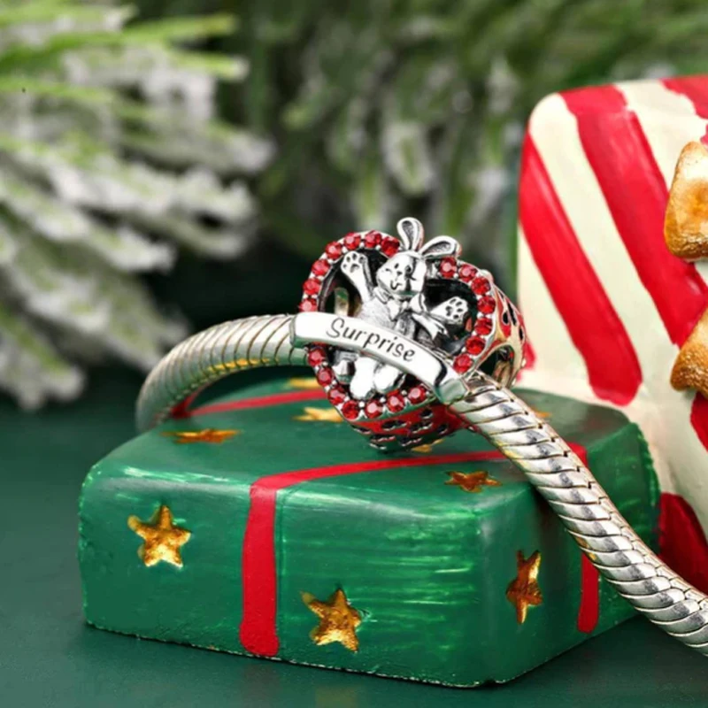 New925 Perak Natal Jimat Manik Santa Giring Rusa Menjuntai Liontin Cocok Asli Pandora Gelang Perhiasan untuk Wanita DIY Hadiah