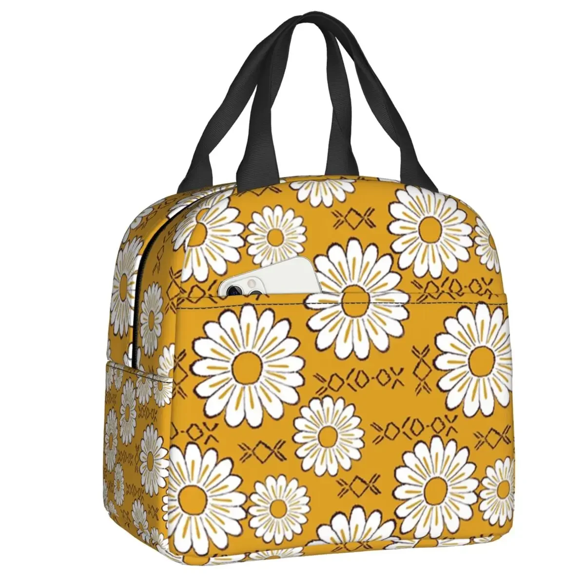 Harry Sunflower Flower Insulated Lunch Bags Women Hippie Pop Art Floral Pattern Lunch Container Outdoor Picnic Storage Food Box