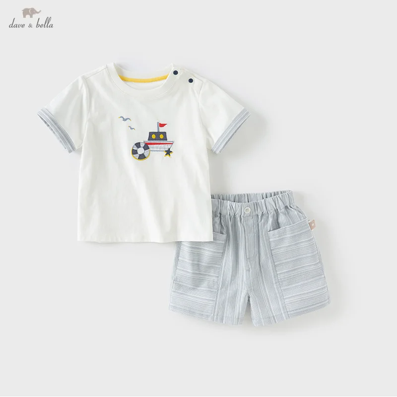 Dave Bella Children 2pcs T-shirt Sets Boys Short Sleeve Summer T-shirt Pants Suits Boys Casual Brothers Clothes Suit DB2251161