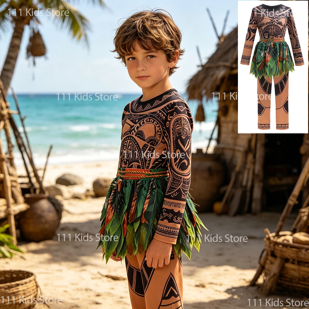 Cartoon Moana Charakter Maui Kleidung Tattoo-Sets für Kinder Cosplay Kostüm Geburtstagsgeschenk Jungen Karneval Auftrittsoutfits