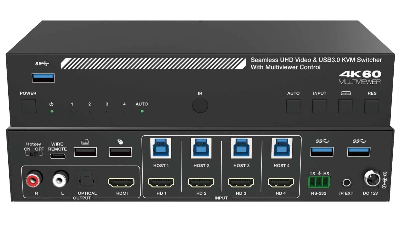 4K60hz 18Gbps Seamless 4X1 HDMI KVM Switch Quad Multi-viewer With USB3.0 RS232 Control Support 8 Display Modes