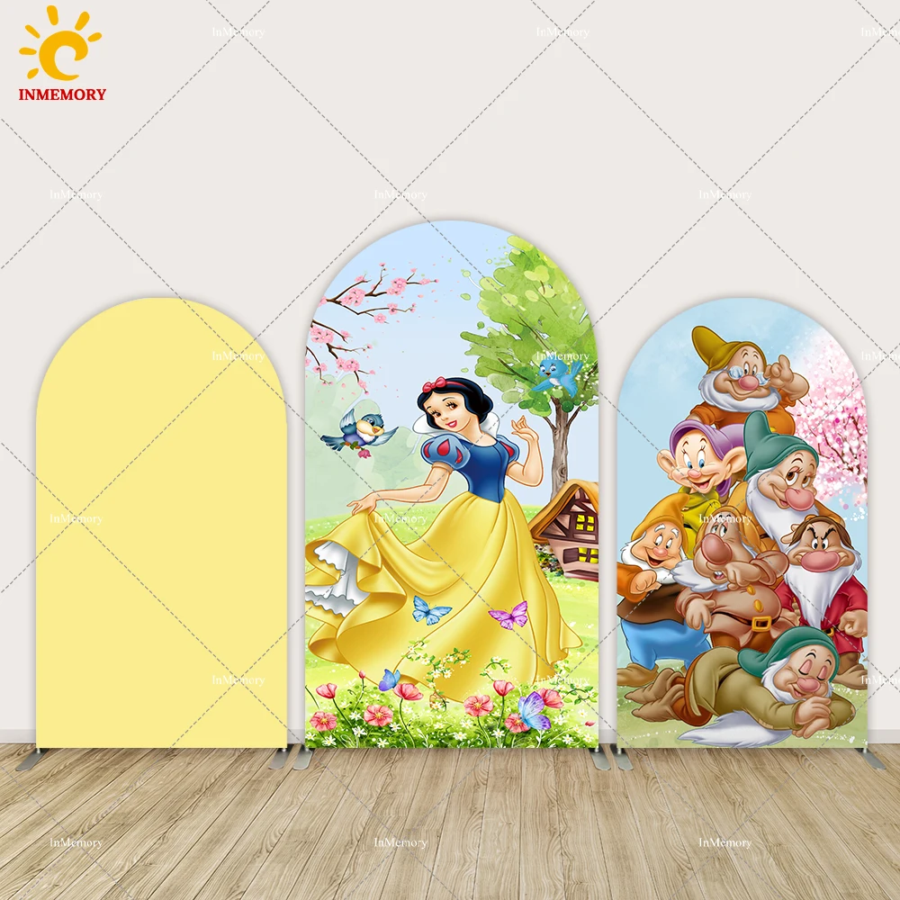 Disney Princess Snow White Party Arched Backdrop Cover for Girls The Seven Dwarf Baby Shower Party Supplies Arched Wall Banner