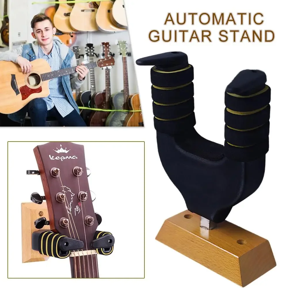 Solid Wood Guitar Hook Advanced Automatic Lock Wall Electric Guitar Bass Hanger Gravity Self-locking Bracket Guitar Stand Hanger