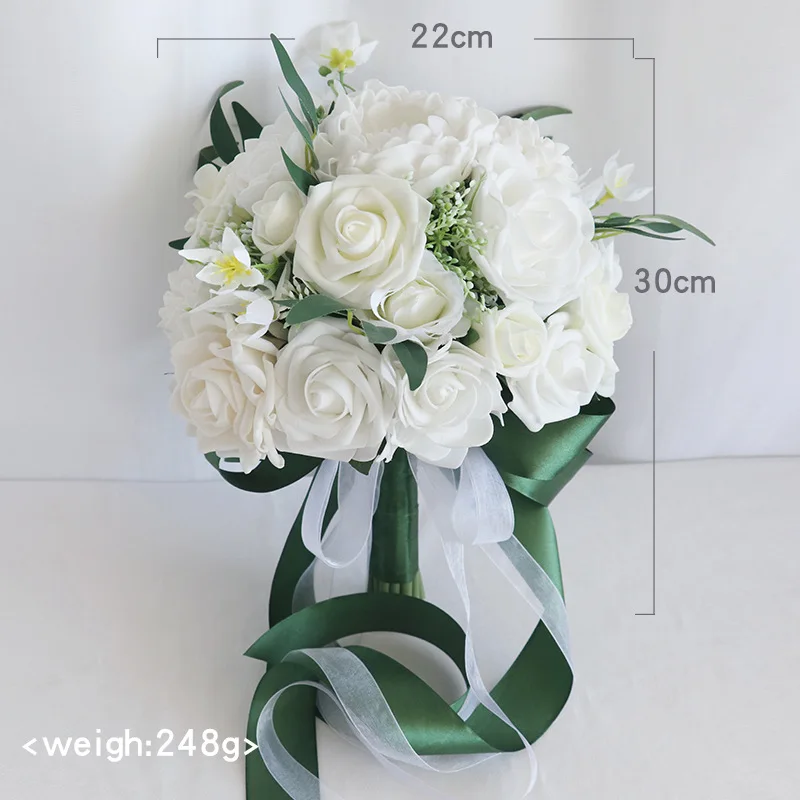 

Bridal Bouquets Wedding Accessories Bridal Flowers 30*25/30*22cm Green with Ivory Handmade Flowers