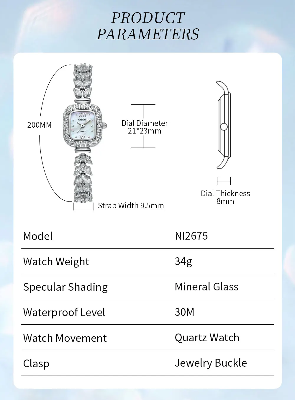 NIBOSI Women Watch Stainless Steel Square Small Clock Luxury High Quality Fashion Rhinestone Wrist Lady Watches For Reloj Mujer