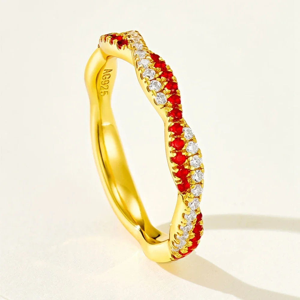 Yaranyan Sparkling 925 Sterling Silver Ruby High Carbon Diamonds Gems Row Ring for Women Fine Jewelry Wedding Band Wholesale