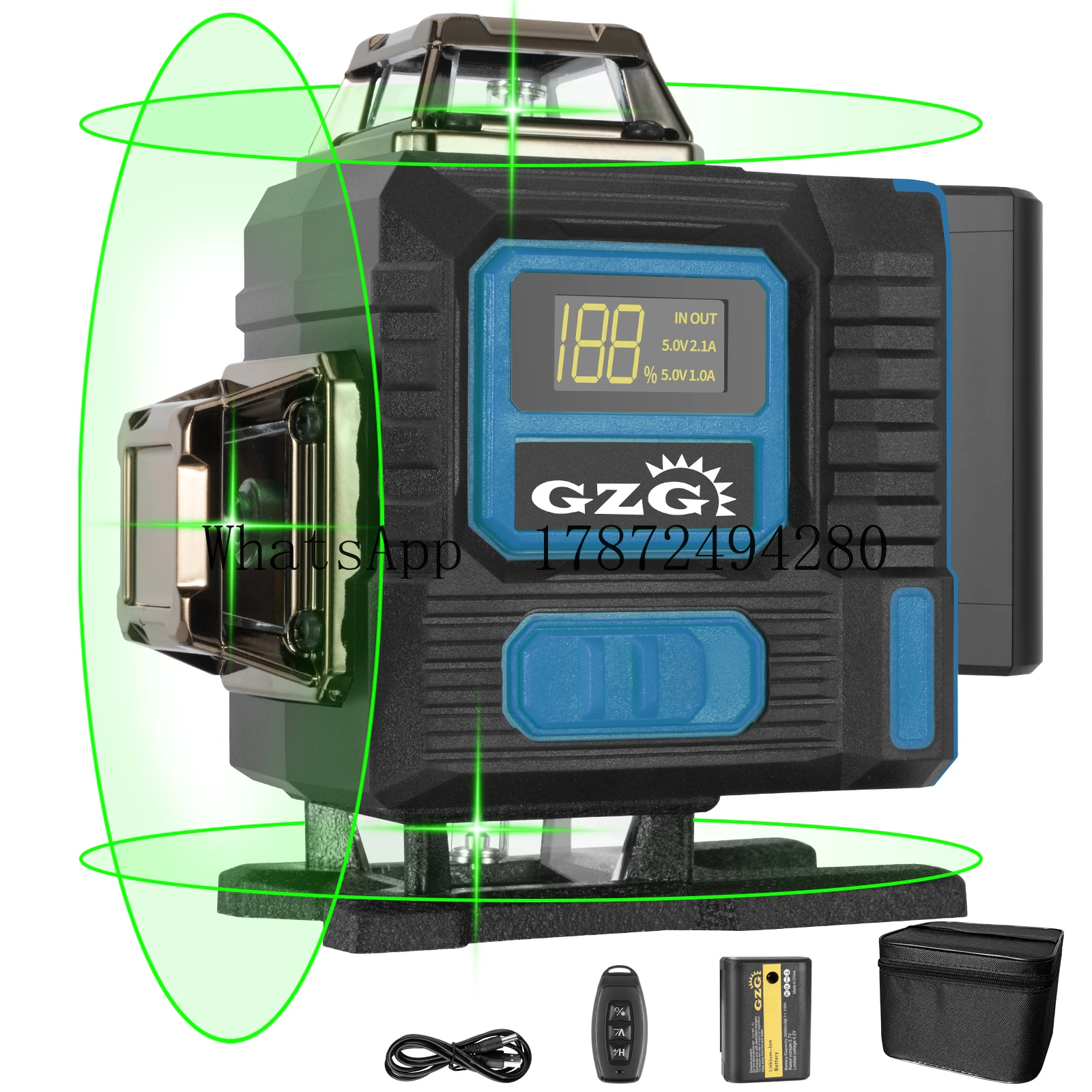 G16-Line 4D Ler Level - Yellow and Black, Rechargeable 18650 Battery, USB Charging, Ideal for Construction