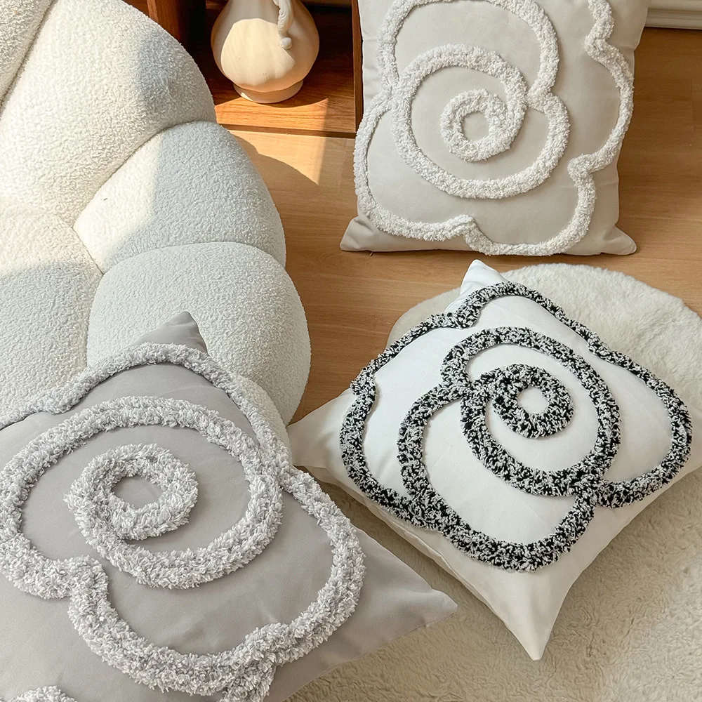 Bohemian flowers embroidered sofa pillow cover rose pillow case cushion cover solid color