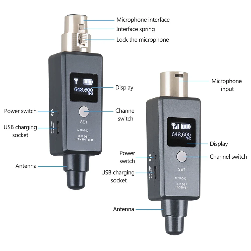 Micrófono Sistema inalámbrico Micrófono Transmisor inalámbrico UHF DSP Transmisor y receptor Micrófono/línea para micrófono dinámico/condensador