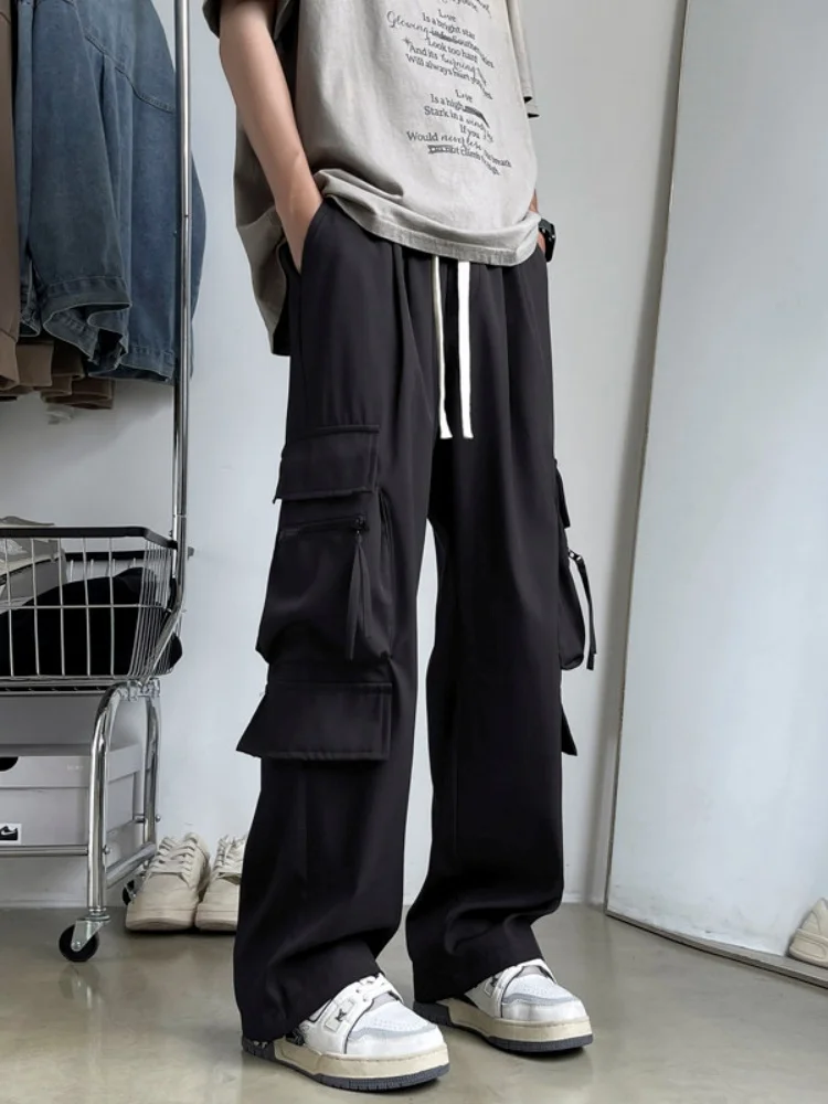 

Мужские рабочие брюки свободного кроя, осенние тонкие американские функциональные брюки-карго, прямые широкие повседневные брюки для подростков