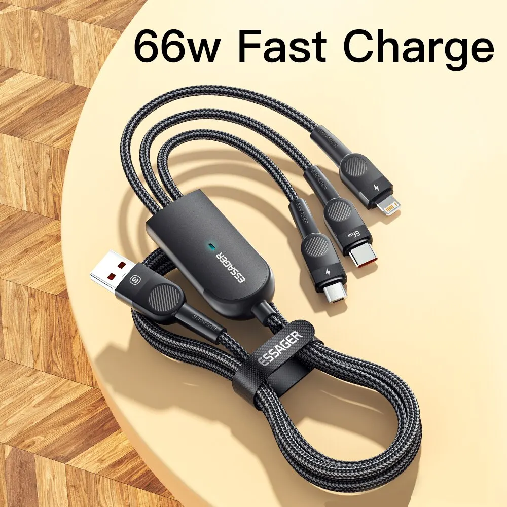 Essager 6A 66W 3 in 1 USB C Cable For iPhone 14 13 Charger Micro USB Type C Fast Charge For Samsung Xiaomi Huawei POCO Data Cord