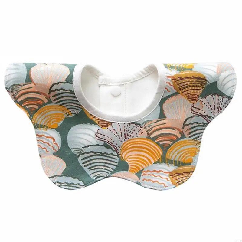 

Q6PD Newborn Cartoon Printed Round Petal Bibs Toddler 360 Degree Rotation Drool Bib