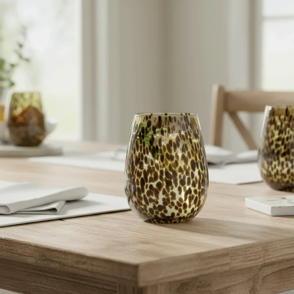 Lightweight Heat-resistant Water Cup Gift Elegant Vintage Amber Leopard Goblet Art Style Glass Leopard Spot Highball Glass