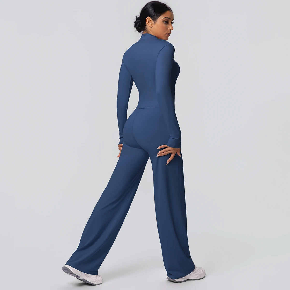 2 stück Schnell Trocknend Sport Fitness Kleidung Yoga Set Frauen Yoga Zipper Lange Ärmel Hohe Taille Atmungsaktive Breite Bein Hosen set – Detail 23