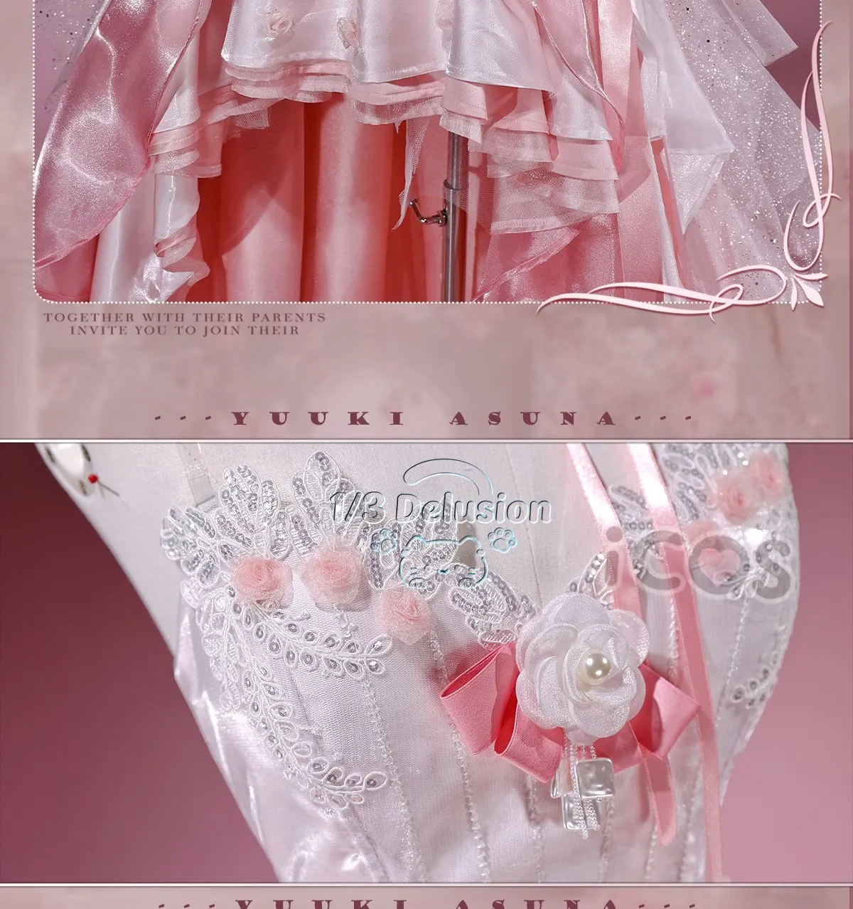 Sword Art Online Asuna  Cosplay Costume  Role Play Women Rose Wedding  Dress Suit Full Set 1/3 Delusion view 5