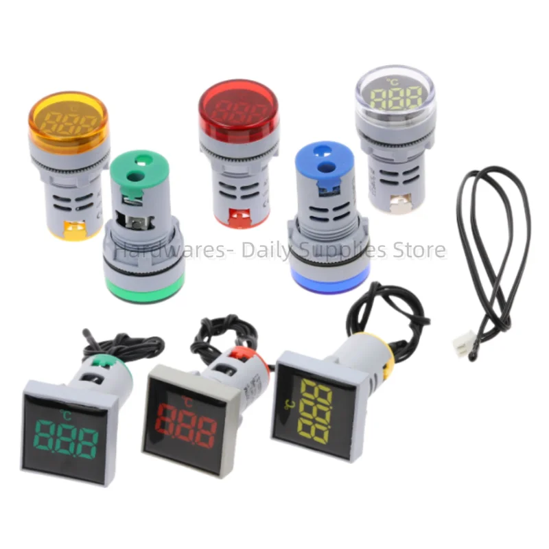 Mini LED Indicator 22mm Digital Display Thermometer Meter -20-200 Degrees Voltage AC20-380V Temperature Sensing Probe Wire