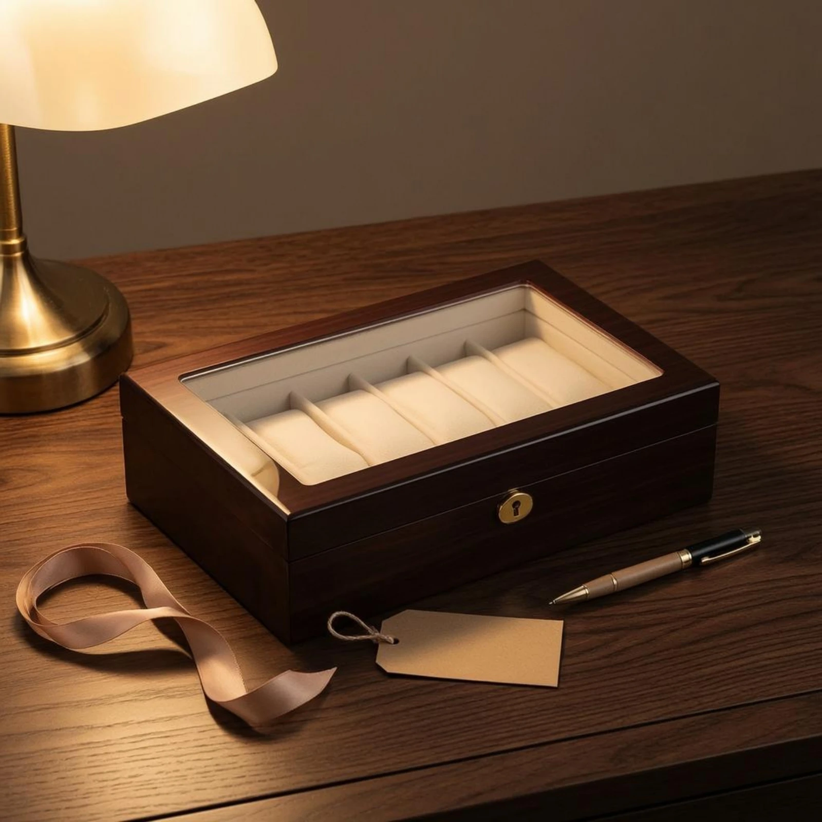 Glass-Top Watch Box Lacquered Watch Display Box Easy to Clean Soft Velvet Lining