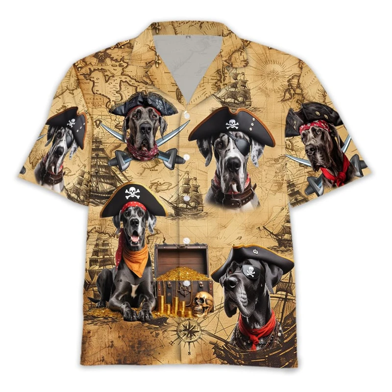 Grappige Plunderende Piraat Hond Ontwerp 3d Print Shirts Voor Mannen Kleding Schattige Doberman Rottweiler Strand Shirt Schnauzer Unisex Blouses