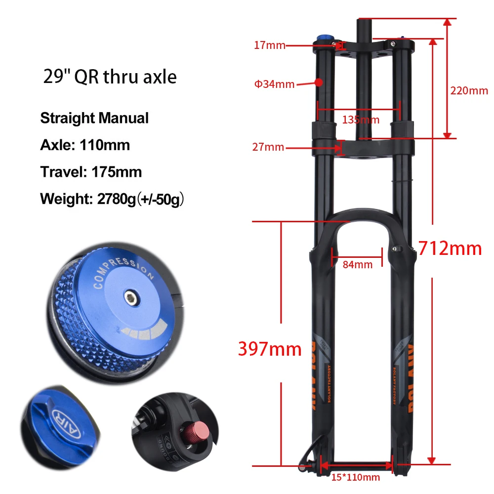 BOLANY MTB Steekas Boost Verende Vork Mountainbike Luchtveerkracht Rebound Aanpassing 110*15MM Reizen 175MM Voor XC DH - afbeelding 1