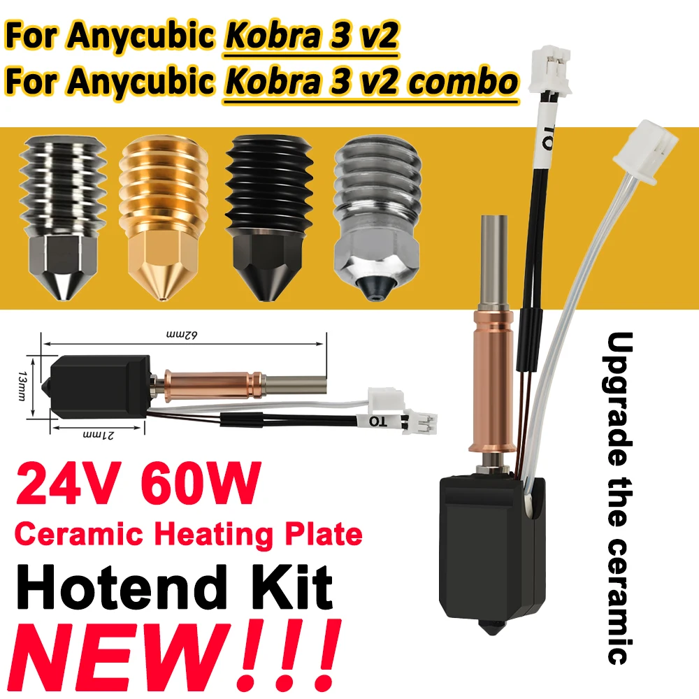 

For Anycubic Kobra 3 v2 Hotend Bi Metal Throat 24V60W Ceramic Hot End Thermistor Nozzle Kobra 3 v2 Combo Print Head