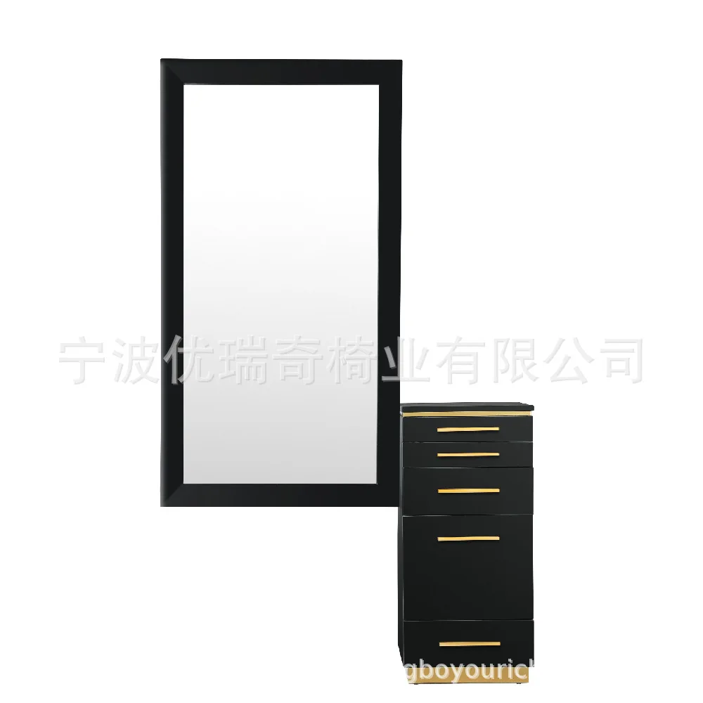LTT barber shop mirror with cabinet, wall-mounted hairdressing mirror table with trolley
