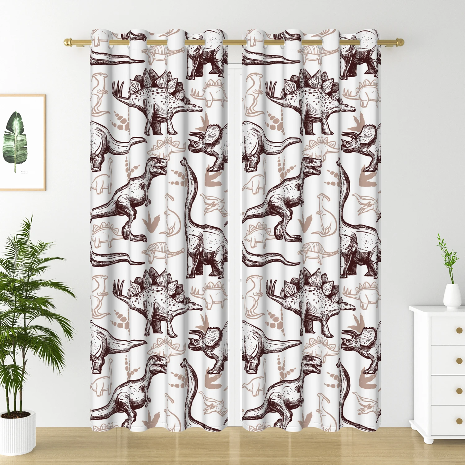 2pcs/set Jurassic Cartoon Dinosaur Window Childrens Print Jungle Design Fun Boys Bedroom Room Home Decorations Blackout Curtains
