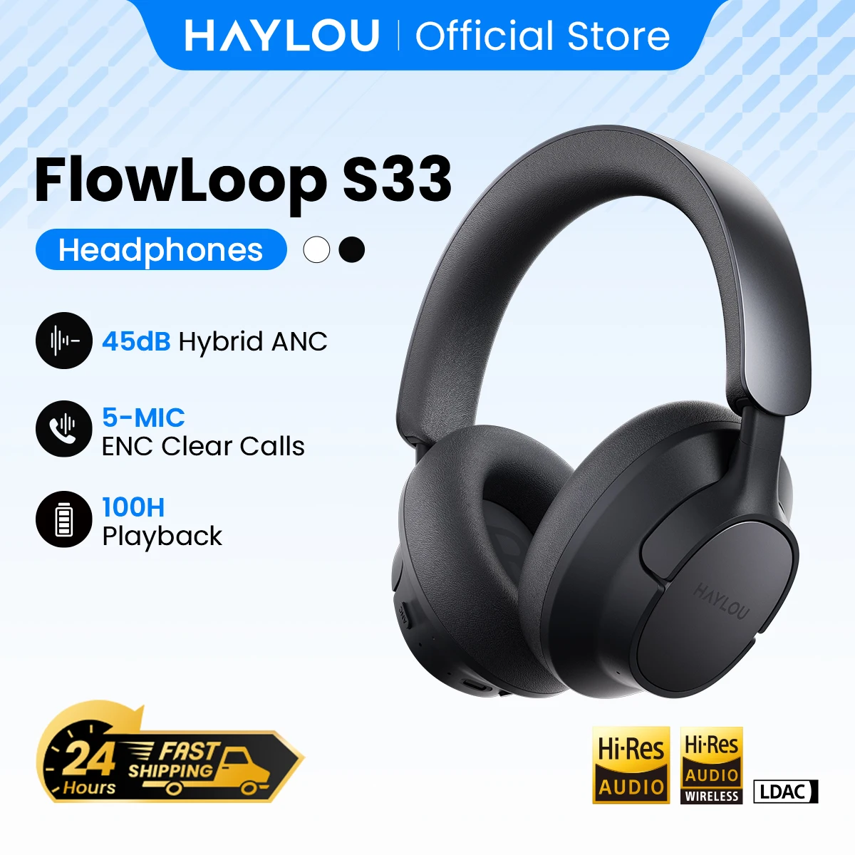 HAYLOU FlowLoop S33 Wireless Headphones Over Ear Bluetooth Earphones 45dB