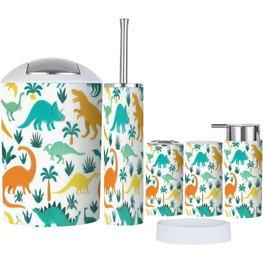 

atroom Accory t 6 Piece and Dn Dinosaurs Tropical Leaves Flowers for Tootrus older Tootrus Cup Soap Dispenr Soap Dis Toilet rus
