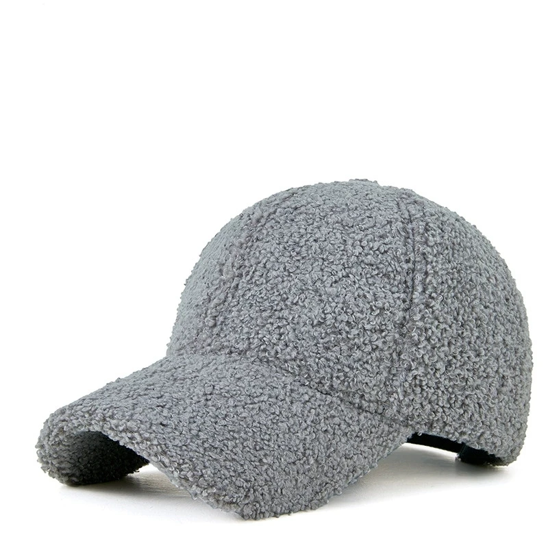 Winter-Baseballmütze aus einfarbiger M-Label-Lammwolle für Damen, warme, lässige, modische, vielseitige Plüsch-Entenschnabelmütze im Freien – Detail 19