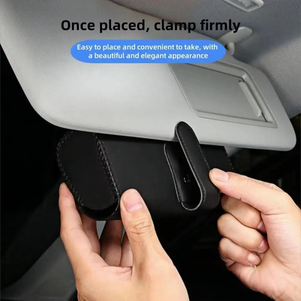 

Hand-sewn Car Glasses Case High Grade Material Compact Design Visor Glasses Holder Magnet Switches Delicate