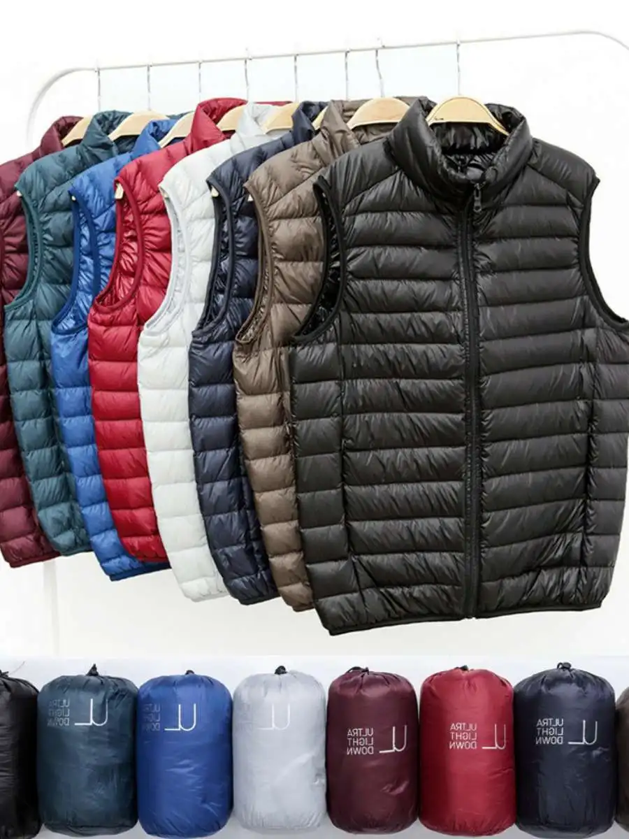 

Легкий хлопковый пуховый жилет для мужчин на осень-зиму, ультралегкий, больших размеров, для пар, молодежный, повседневный, стильный...