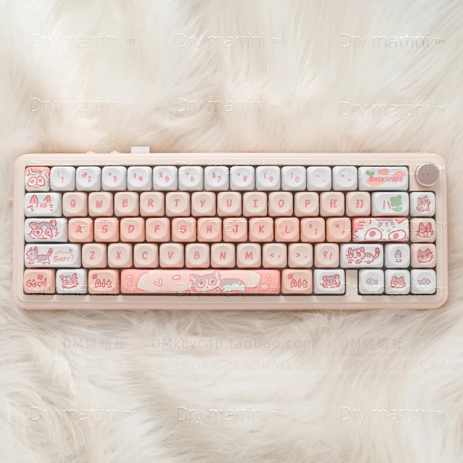 Pink Cats Moa Mechanical Keyboard Keycaps Pbt Cute Cartoon 132 Keys For 60/64/84/98/108 Mechanical Keyboard Mx Switch Customized