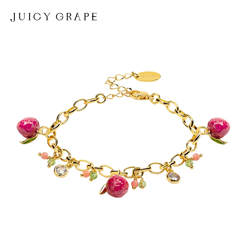 

Juicy Grape Litchi Bracelet Fruit Pendant Bracelet Adjustable Bracelet Handmade Enamel Bracelet Plated with18K Real Gold Gift