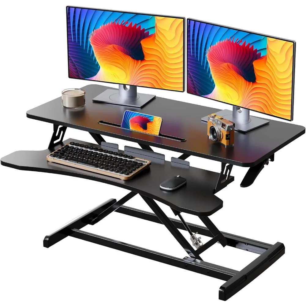 

Height Adjustable Desktop Standing Desk with Keyboard Tray for Two Monitors, Sit to Stand up Desk Riser Computer Workstation