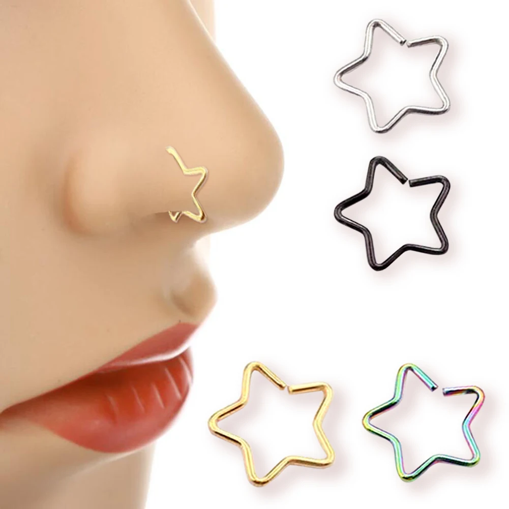 Women Men Fake Piering Nose Ring Earrings Fashion punk Non Piercing Nose Clip Stainless Steel Perforation Septum Body Jewelry