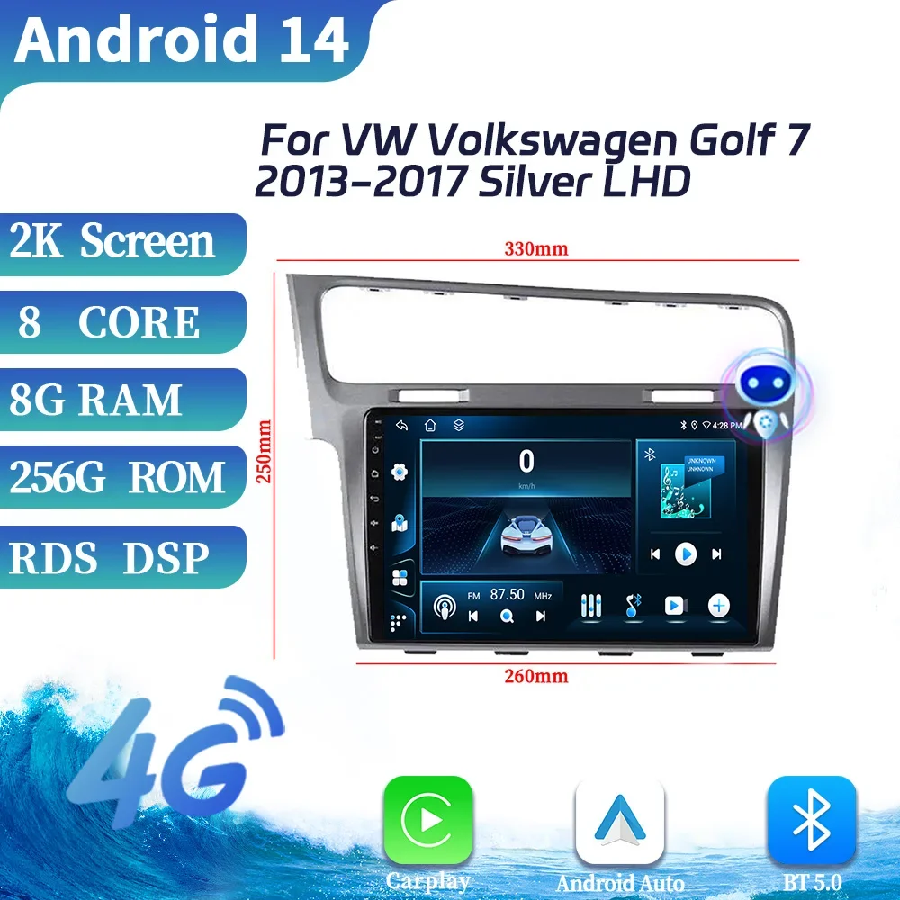 For VW Volkswagen Golf 7 2013-2017 Silver Left Hand Drive Android Car Radio Multimedia GPS Wireless Carplay Touch Screen Stereo