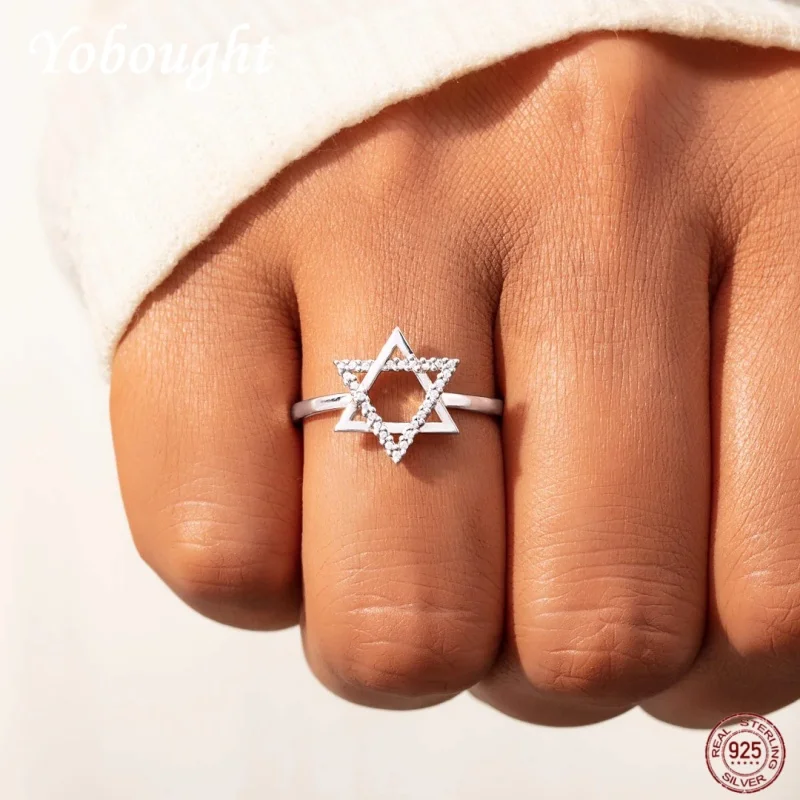 

Truly s925 Pure Silver Hexagonal Star Ring Women's Simple And Fashionable European And American Silver Jewelry