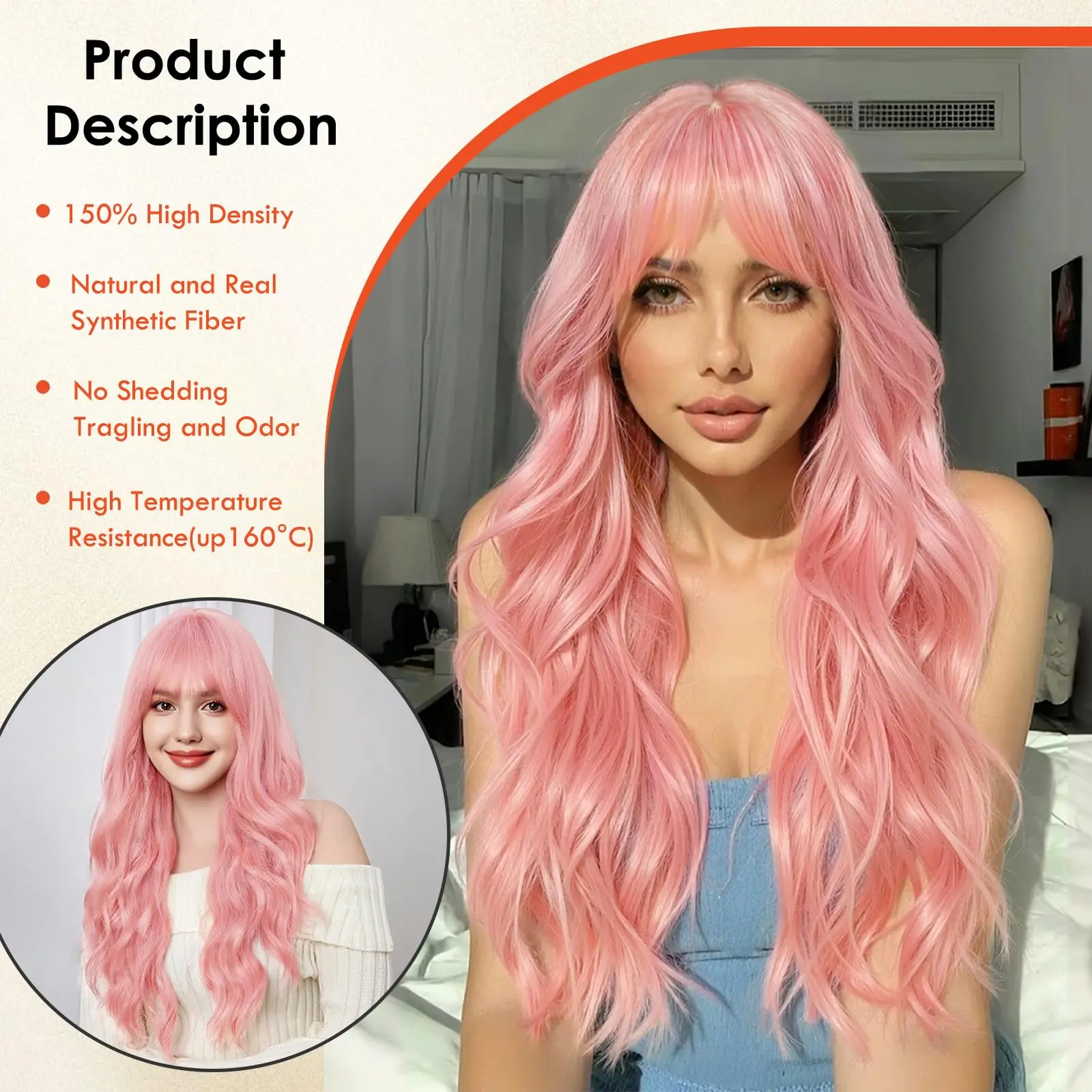Fashion Multi-Color Synthetic Wig with Big Waves for Halloween Party, Cosplay Wig, Everyday Wig, High-Temperature Hair Accessory