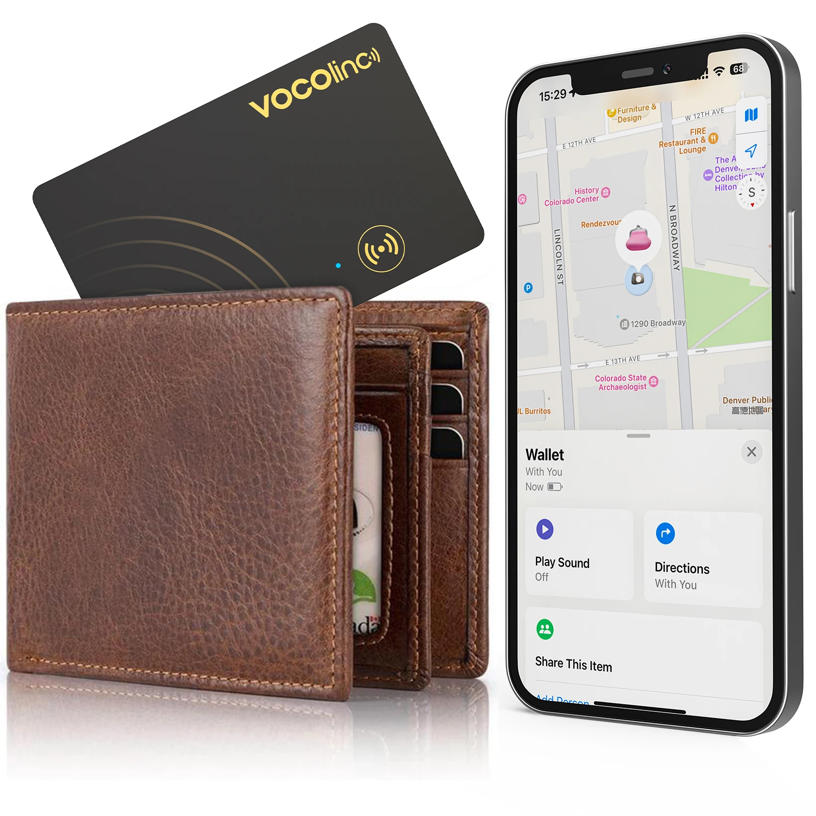 1Pcs VOCOlinc Wireless Charging Wallet Tracking Card Tag, Smart Bluetooth Car Locator, Item Finder, Use with Find My (iOS Only)