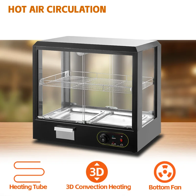 Hot Food Warmer Display Cabinets Showcase with Heating Tube for Hotels Restaurants