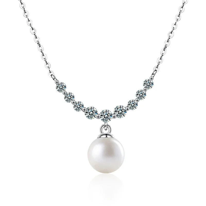 

ZFSILVER Fashion Trendy 925 Silver Luxury Moissanite Dangpe Pearl Smile Necklace For Women Accessories Party Jewelry Gift XMZ141