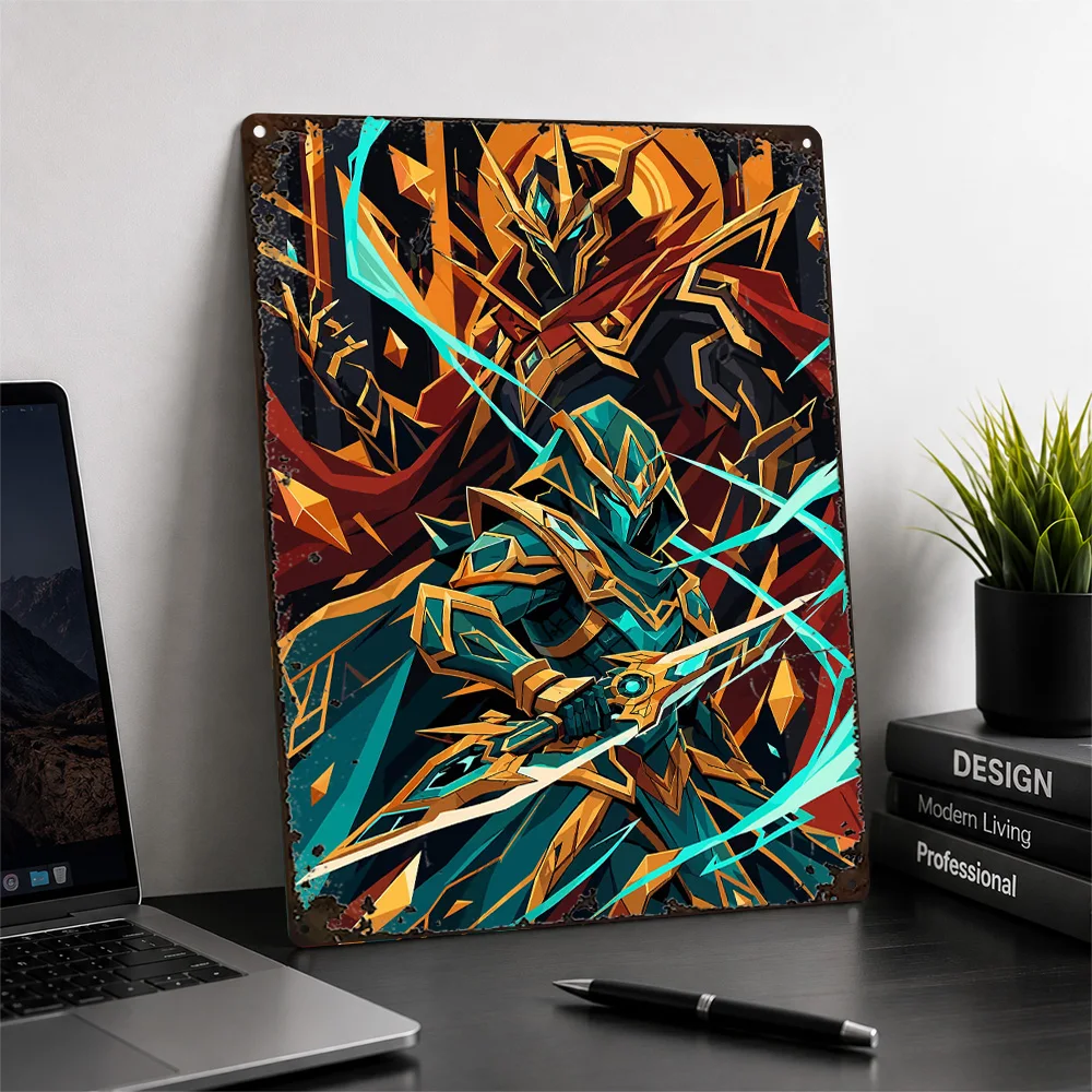 Warframe Armored Warriors Aluminum Poster Geometric Wall Art For Entertainment Room Customized Metal Sign Collector Gift Idea